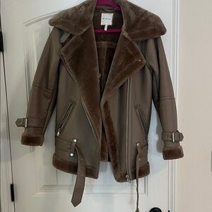 Avec Les Filles Taupe Leather Shearling Jacket